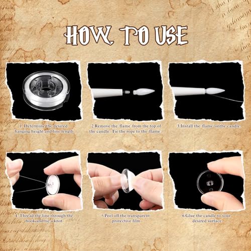 Image of Floating Candles with Magic Wand Remote, 12 Pack LED Taper Candles Flickering Warm Light, Hanging Candles with 12 Hooks, Fishing Line & Glue Dots, Halloween Christmas Decorations for Home Party