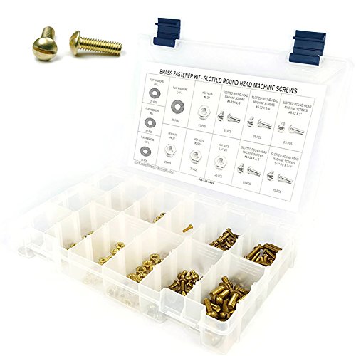 Brass Slotted Round Head Machine Screw Kit with Nuts & Washers #6-32 Though 1/4