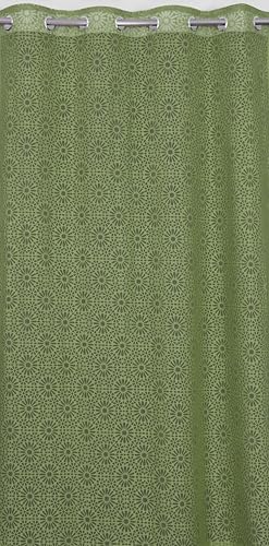 Image of Fabrilia Semi Sheer Geometric Pattern Door Net Curtains 9 feet Long Set of 2 for Living Room /Bedroom, Green, Grommet
