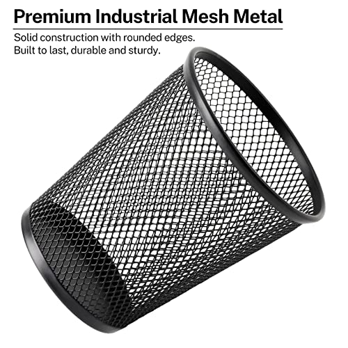 Maxgear Pen Holder For Desk, Premium Mesh Metal Pencil Holder Pen Cup Marker Holder Makeup Brush Holders, Desk Accessories & Workspace Organizers For Home, School & Office, Black, 4.6’’ Grande, 3 Pack #TOP3