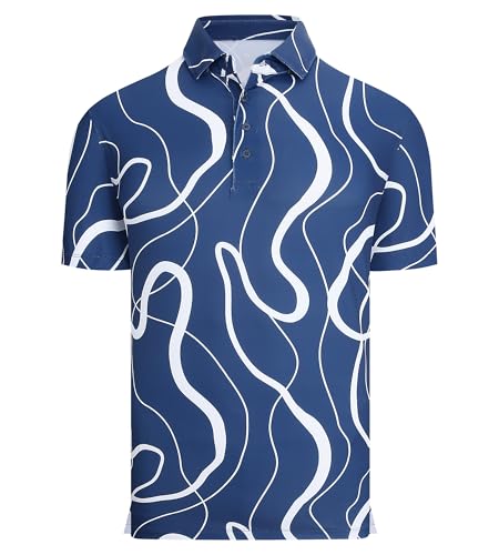 Image of Alex Vando Mens Golf Shirts Short Sleeve Breeze Quick-Dry Print Polo Shirt