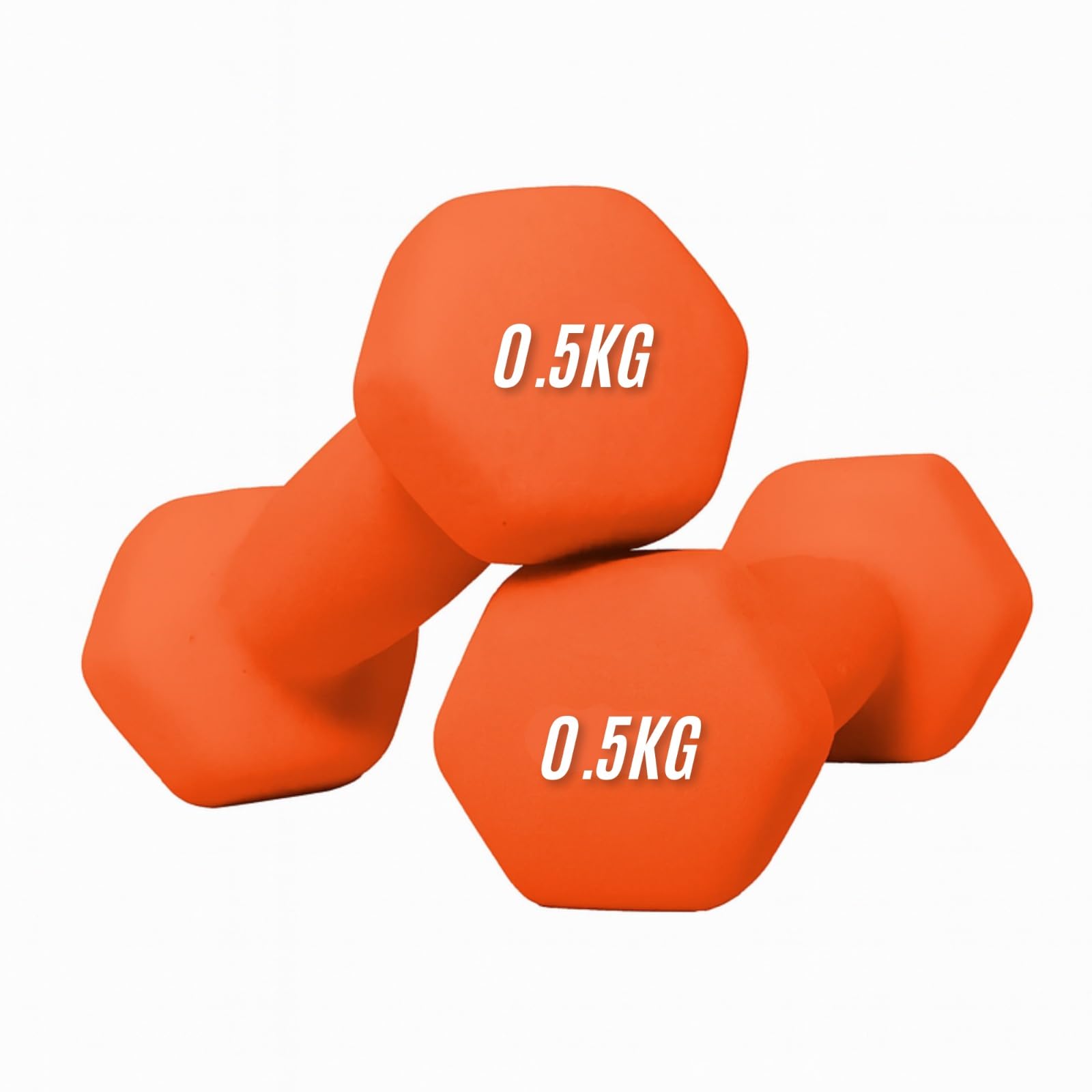 Neoprene Dumbbells Set 0.5-10 kg Pairs | Non-Slip Coated Weights for Aerobic Workout & Strength Training | Hex Hand Dumbbells for Home Gym Fitness in Orange, Blue & Pink (Orange, 0.5 KG Pair)
