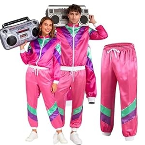 Funnity Déguisement Année 80 Homme Femme, Costume Années 80 Survêtemen, Rétro Disco Hippie Survêtement, pour Carnaval Halloween Fête,Carnaval, Soirée Deguise, Jogging (XXL)