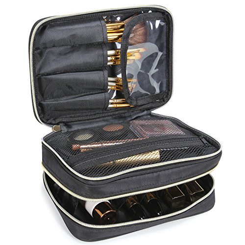 Lifewit Travel Makeup Case, Makeup Bag, Cosmetic Organizer, Portable 2-Decker Makeup Pouch and Holder, Premium Makeup Storage Bag Mother's Day Gift, Black