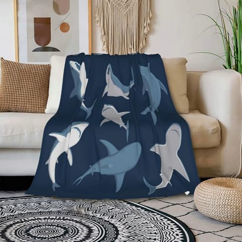 HGOD DESIGNS Blue Cartoon Shark Print Flannel Fleece Bed Blanket Throw Blanket Lightweight Cozy Plush Blanket for Bedroom Living Rooms Sofa Couch 100x130cm - Image 3
