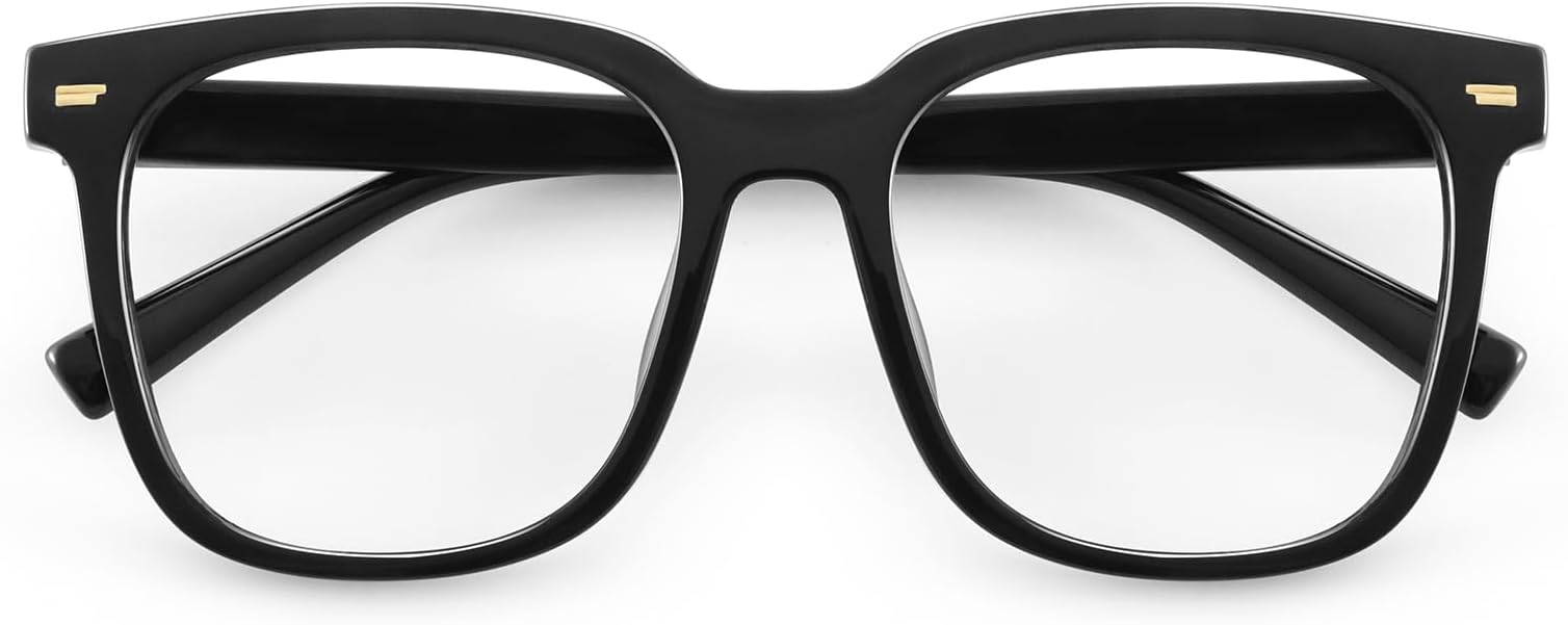 PANNER Oversized Square Blue Light Blocking Glasses for Women Men Anti Glare Reduce Eyestrain Computer Glasses, Black, 144 millimeters