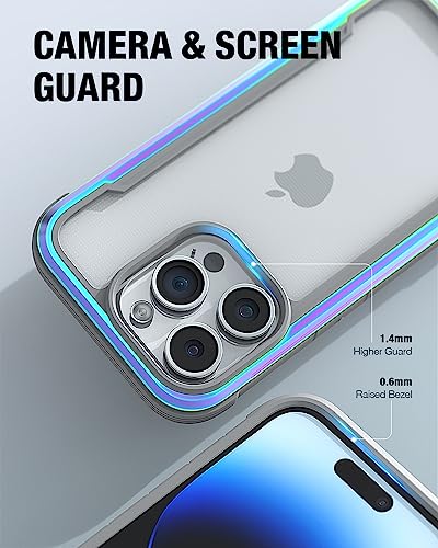 Image of RAPTIC Shield for iPhone 15 Pro, Shockproof Protective Clear Case, Military Grade 10ft Drop Tested, Durable Aluminum Frame, Anti-Yellowing Technology, 6.1 inch, Iridescent
