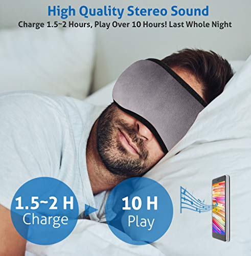 Sleep Headphones, Upgraded Sleep Eye Mask Bluetooth 5.0, Wireless Sleep Headphones, Designed with Ultra Thin Speakers & MIC, Super Soft, Washable, Hands-Free Calling, Travel Helper, Idea