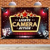 HAMIGAR 6x4ft Lights Camera Action Banner Backdrop - Movie Night Theater Birthday Decorations Party Supplies - Red