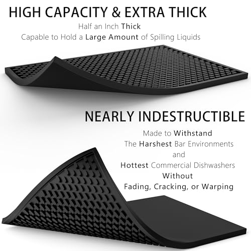 Image of Silicone Bar Mat - Heat-Resistant and Food Safe Drip Mat - Spill Mats for Counter Top - Service Mat for Kitchen, Coffee Bar, Restaurant - Thick Drying Mat for Glasses - 46cm x 30cm , Black