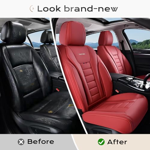 Image of Coverado Car Seat Covers Full Set, Seat Covers for Cars, Front Seat Covers and Back Seat Cover Waterproof Leather Automotive Seat Cover, Universal Car Interior Protectors Cushion for Most Cars