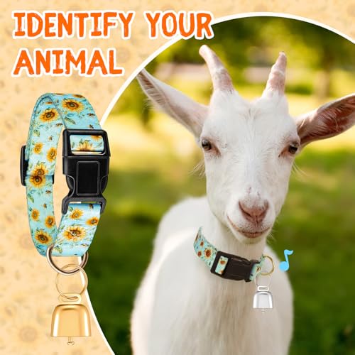 Image of Talltalk 2 Pack Goat Collars with Bells Grazing Copper Bell and Adjustable Nylon Collar Set Loud Bronze Bell for Farm Sheep Cow Sheep Dog Accessories Goat Owner Gift(Sunflower)