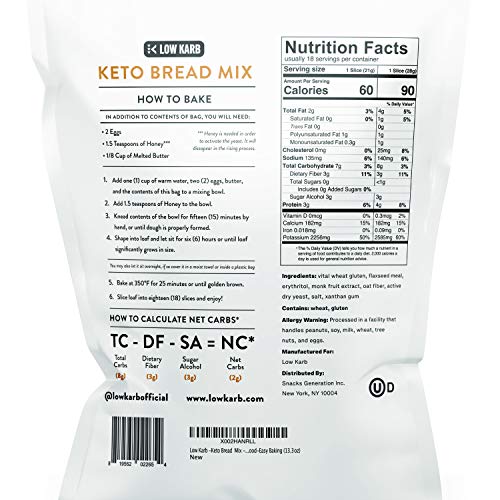 Low Karb - Keto Bread Mix - Only 2g Net Carbs per slice - Makes 1 Large Loaf - Low Carb Food - Easy Baking (13.3 oz) (3 Count)