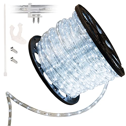 WYZworks 150 feet Thick Cool White Pre-Assembled LED Extendable Rope Lights with 10', 25', 50', 100' Option - Christmas Xmas Tree Holiday Decoration Lighting | ETL Certified