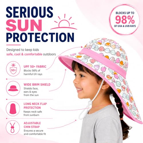 Image of VRITRAZ Sun Protection UPF50+ Bucket Hat Toddler Summer Beach Play Hats with Neck Flap for Girl, Boy, Kids Summer Hat, Bucket Hat for Kids Ages 3-10 Years