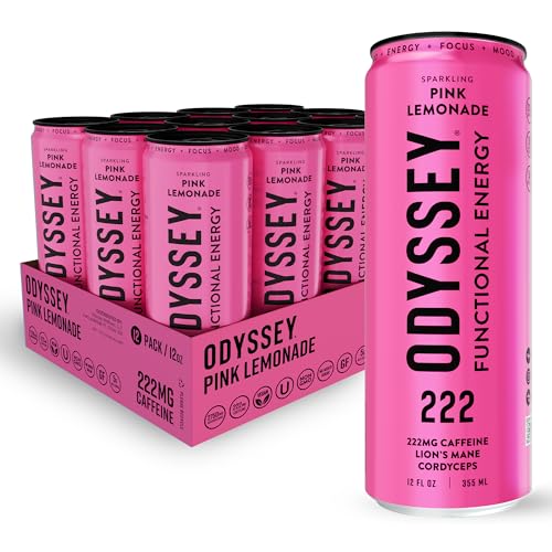 Odyssey Functional Energy Drink, 222mg Caffeine, Pink Lemonade 12 Pack