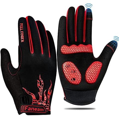 KTUEOV Cycling Gloves Full Finger Mountain Bike Gloves Men Women Breathable Touch Screen Gloves with Anti-slip Shock-absorbing Gel Padded Sports Gloves with Grip for Riding Running Hiking (S Red) Cover