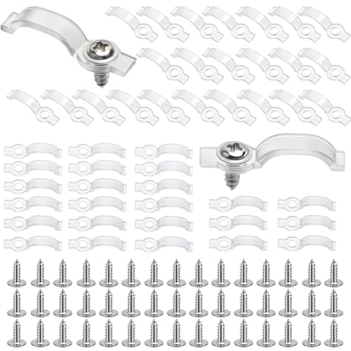 TMZELOA 100 Pièces Clip de Fixation, 10 mm Transparent Waterproof Bande LED Supports de Fixation Livré avec de Vis, Clips de Fixation pour Clips de Supports...