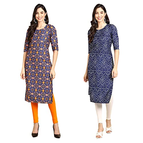 Image of Pinkmint Designer Woman's Crepe Multicolored Straight Kurta [A-355-330]