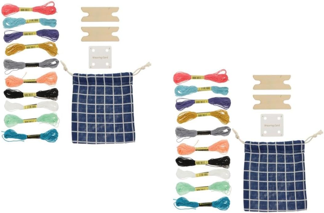 Veemoon 1 Set DIY Paper Weaving Cards with Cloth Bag Embroidery Threads Loom Accessories for Crafting Weaving Enthusiasts and Tools for Creative Projects