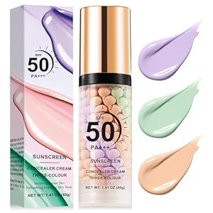 3 In 1 Primer for Face Before Makeup,SPF 50, Sunscreen One Step Color Corrector Face Isolation Cream, Blurs Imperfections Oil Control & Moisturizing Skin Tone Correcting (Purple Pink Green)
