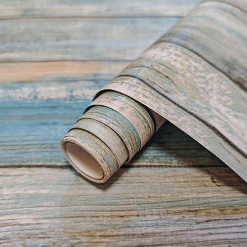 Timber Blue Rustic Wood Contact Paper - Peel and Stick Wallpaper - Distressed Wood - Self-Adhesive Removable Vinyl Film for Cabinets, Walls, Furniture | Waterproof (Blue, 17.7