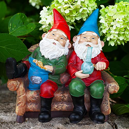 Exhart Garden Gnome Statue Smoking Led Light-Up Pipe, Naughty Stoner Gnomes Buddies With Battery Timer, Durable Resin Outdoor Decor, Funny Yard Art, 7 X 10.5 X 10.5 Inch #TOP4
