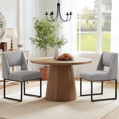 Image of Zesthouse Upholstered Dining Chairs Set of 2, Modern Dining Room Chairs with 4.1 inch Thickened Cushion & Metal Legs, Grey Linen Fabric Kitchen Chair with Padded High Back, Heavy Duty Kitchen Chair