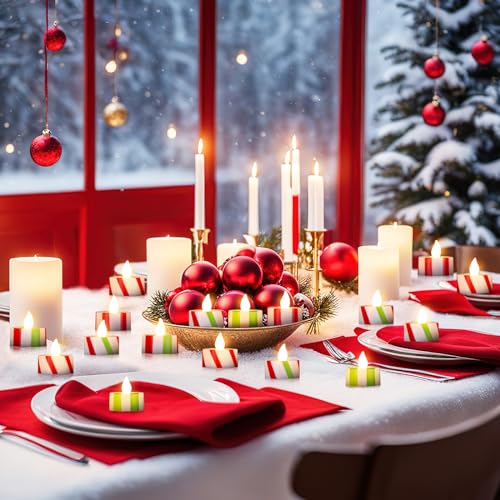 Vihose ANB-VIHOSE-20958 50 Pcs Christmas Battery Tea Light, Candy Cane Striped Decorations, Flameless Electronic Candle, Realistic And Bright Led Wax Candles For Birthday Table Wedding Holiday Party thumb #1