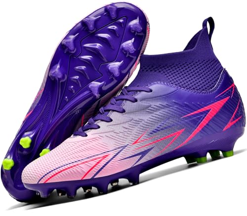 situkeke Botas de Fútbol Hombre Tacos de Fútbol Adolescentes para Césped Zapatos de Fútbol con Clavos Niño para Entrenamiento,Purple,EU36