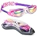 子供用水泳ゴーグル、水泳用ゴーグル キッズ 6-14歳 男の子 女の子用 漏れなし 曇り止め 100% UV保護、アンチグレア スイムゴーグル レボピンクパープル