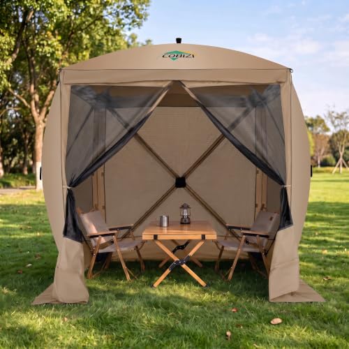Image of COBIZI 6x6 FT Pop up Gazebo, Popup Canopy Tent, Screened in Gazebos with sidewalls, Waterproof Portable Outdoor Small Screen Tents Sun Shelter,carpas para Patio for Camping, Garden and Backyard,Khaki