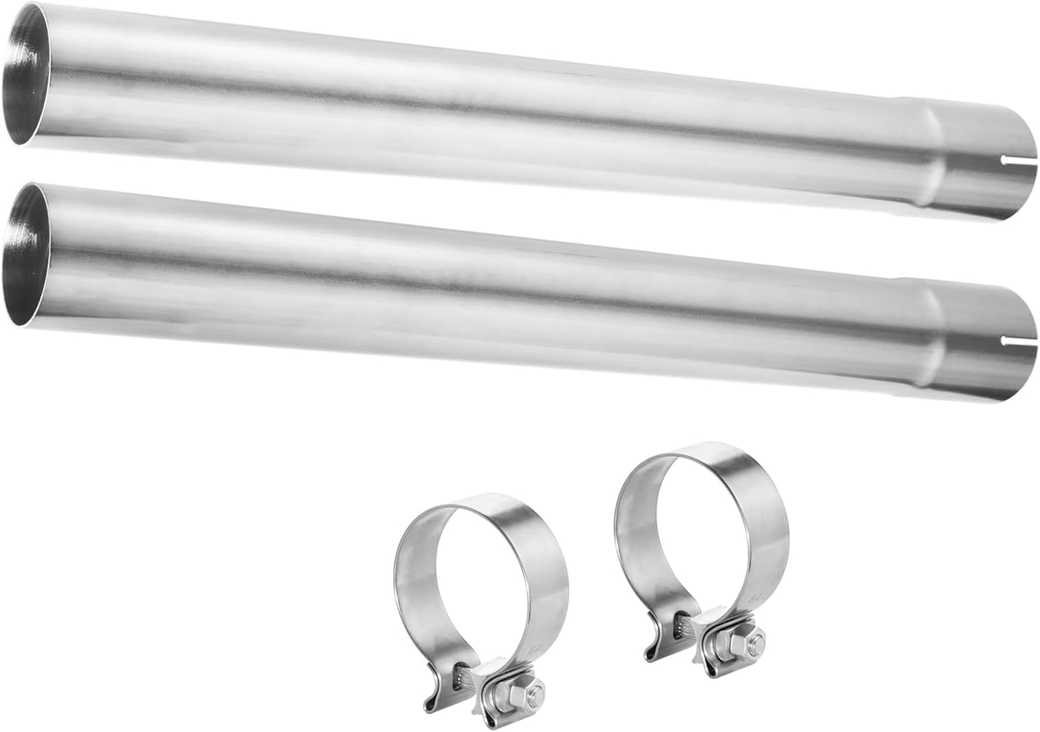 Exhaust Pipe 2.5 Inch Exhaust Straight Pipe T304 Stainless Steel Pipe,Universal Exhaust Kit Straight Mandrel,2 PCS Straight Exhaust Pipe with Clamp