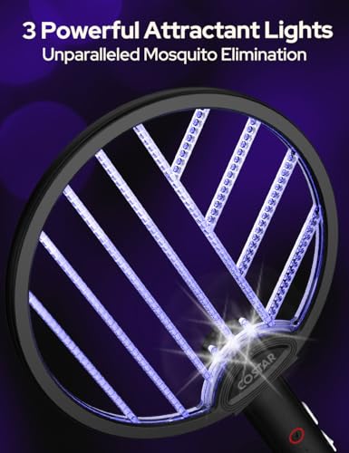 Image of COSTAR Foldable Mosquito Bat Rechargeable with UV Light Lamp, 2-in-1 Mosquito Racket, Electric Fly Swatter, 1200mAh Long-Lasting Battery, Rotatable Bug Zapper - Black
