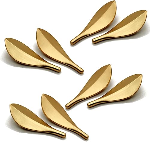 Miniatura 8 de MOU - 8 tiradores de perillas de hoja dorada, estilo Art Deco de moda en forma de hoja, tiradores de puerta de armario de armario con doble agujero,