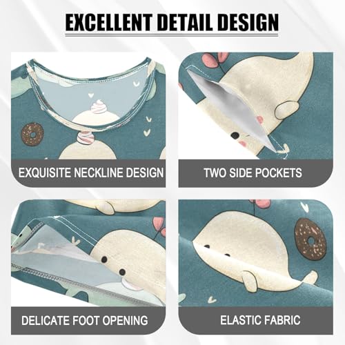 senya Blue Cute Whale Donut Summer Pajamas Set Short Cotton Sleepwear 2 Piece4