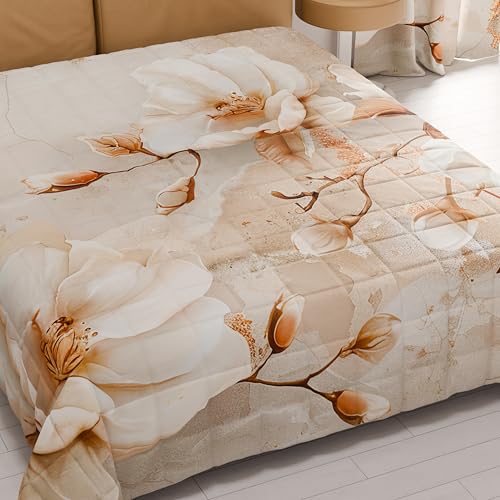 PETTI Artigiani Italiani - Copriletto Singolo Estivo 170x260cm 100 g/m² Double Face, Trapuntino Letto Singolo Primaverile, Trapunta Leggera, Floreale 12, 100% Made in Italy - Immagine 5