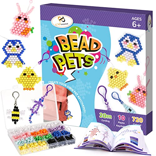 PP OPOUNT Bead Pets with Video Course, Bead Pets Key Chain for Kids Includes Beads, Instruction, Cording, Keychains, Needles, Storage Box, Beads Art Crafts for Beginners (Copyright Product)