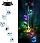 Solar Wind Chimes, Owl LED Solar Powered Wind Chimes Lamp Color Changing Waterproof Garden Chimes with Hook for Outdoor Indoor Patio Yard Deck Grandma Mom