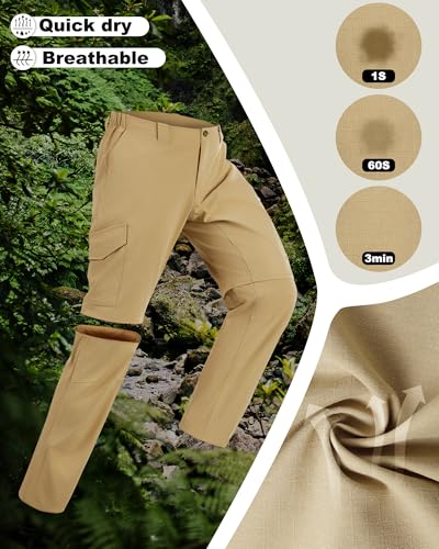 33,000ft Wandelbroek voor heren, afritsbroek, ademend, afneembaar, stretch, outdoorbroek met 6 zakken, zomer, functionele broek, sneldrogend, lichte korte broek voor wandelen, fietsen - Afbeelding 4