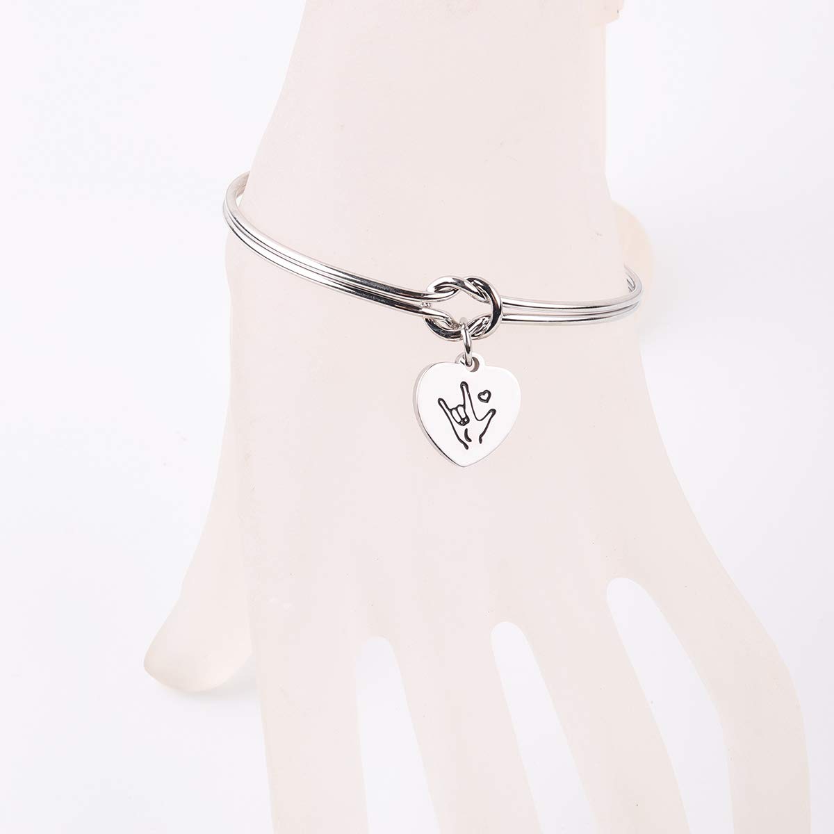 Sign Language I Love You ASL Tie The Knot Cuff Bangle Sign Language Jewelry ASL Bangle Bracelet Interpreter Gift for Interpreter,Teacher