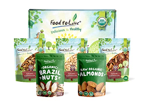 Organic Energy Nuts In A Gift Box - A Variety Pack Of Pecans, Brazil Nuts, Cashews, Walnuts And Almonds #TOP28