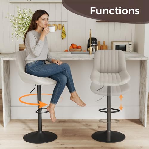 Image of Nalupatio Bar Stools Set of 1, Adjustable Modern Swivel Bar Stools with Backs, Counter Height Performance Fabric Island Chairs for Home Kitchen, Light Gray
