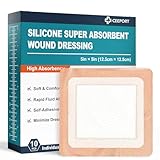Ceeport Silicone Super Absorbent Wound Dressings 5' x 5', Adhesive Border Bandages for Heavy Exudate, Leg Ulcers, Bed Sores, 10 Pack, 3.35' × 3.35' Absorbent core