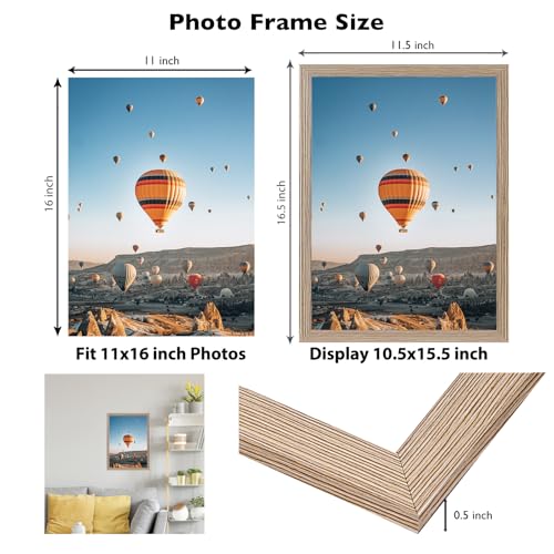 Image of JCJMY 11x16 Picture Frame Rustic Brown for Wall Hanging, Wall Mounting Horizontally or Vertically, 11 x 16 Wall Gallery Poster Photo Frame with Shatter Resistant Plexiglass, Rustic Brown