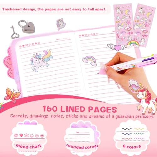 Image of Axolotl Diary for Girls with lock and keys, Kids Journal School Travel Notebook Gift Set for Writing and Drawing,Multicolored Pen, Stickers, Birthday Gift for Girls ages 6-8