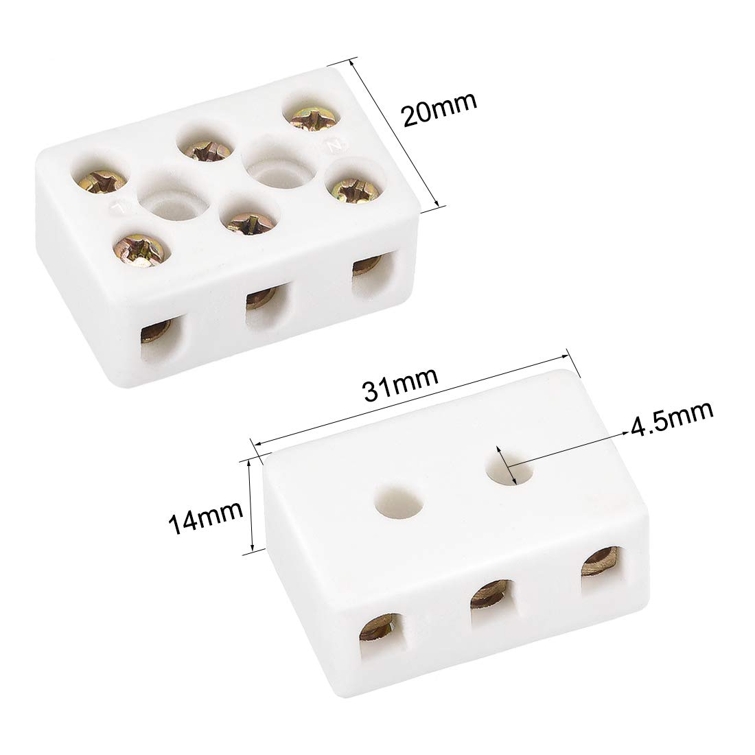uxcell 3 Way Ceramics Terminal Blocks High Temp Porcelain Ceramic Connectors 2pcs