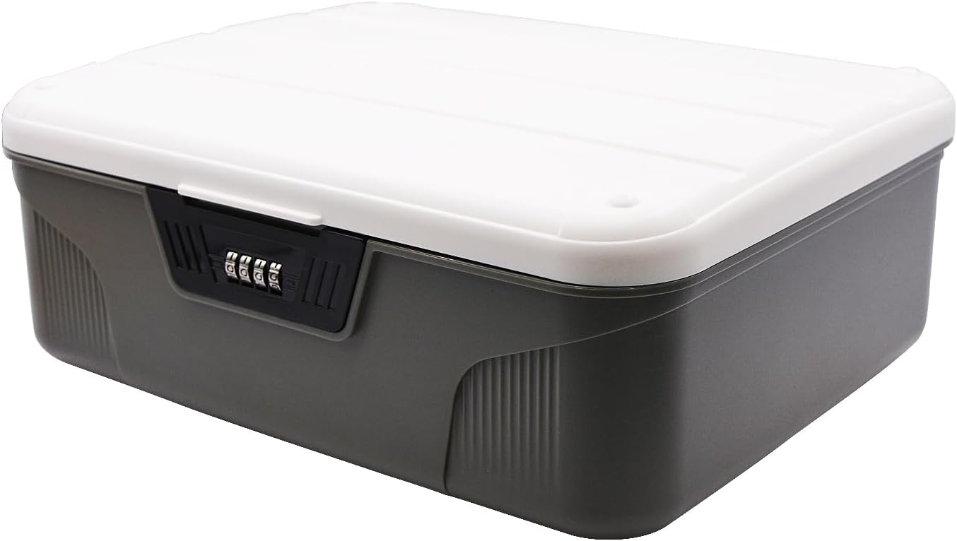 YXQ Lockable Storage Container Bin, 4.2 Gallon Medium Capacity Plastic Portable Home Travel Safe Storage for Important Documents File Organizer, Gray