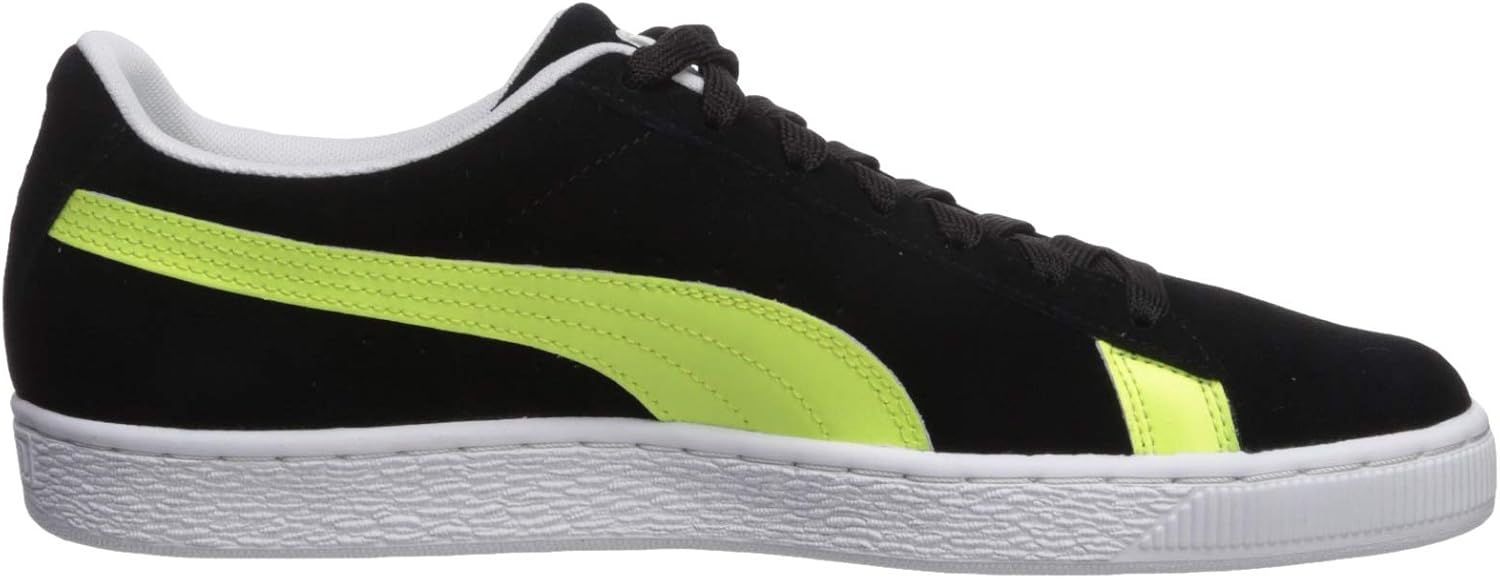 PUMA unisex adult Suede Classic Sneaker, Puma Black-puma White-fizzy Yellow, 4.5 US