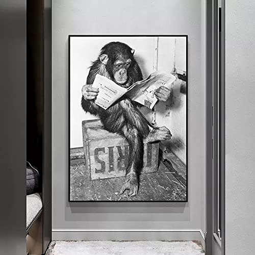 Affiche de journal de lecture de singe drôle, toile déco LSYALUCK pour une maison chaleureuse